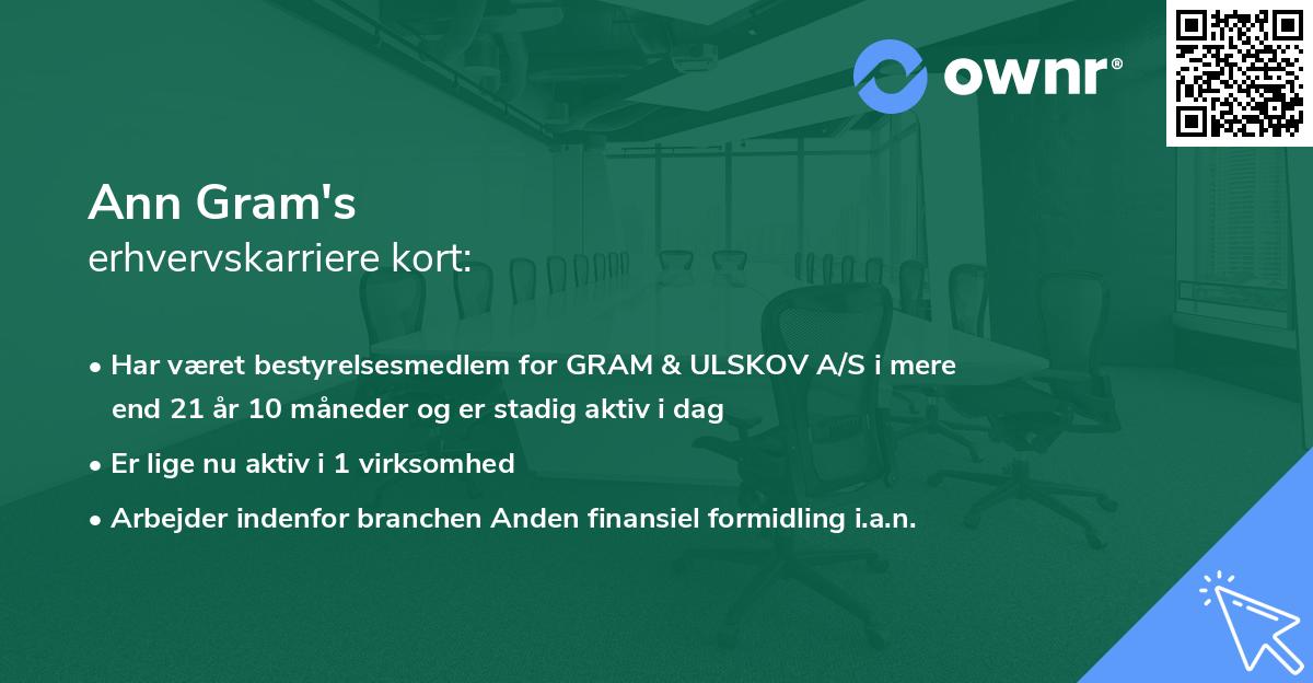 Ann Gram's erhvervskarriere kort