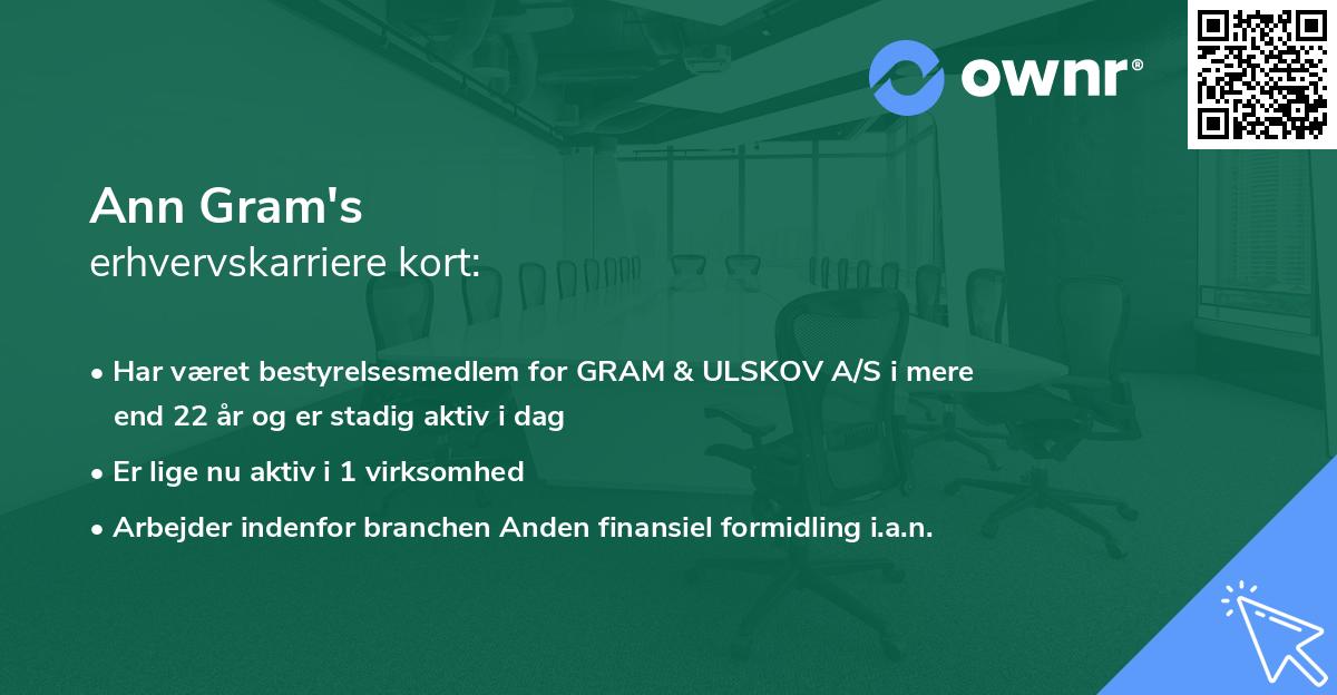 Ann Gram's erhvervskarriere kort