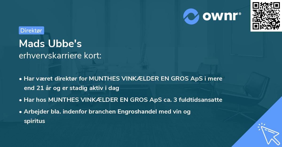 Mads Ubbe's erhvervskarriere kort