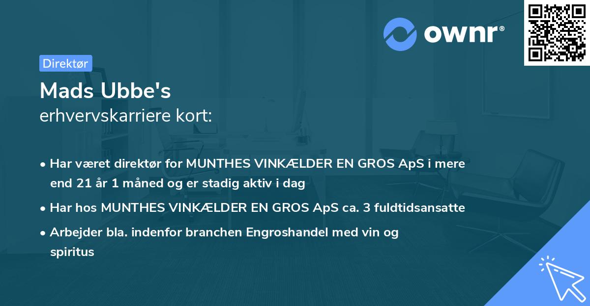 Mads Ubbe's erhvervskarriere kort