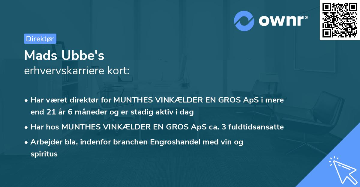 Mads Ubbe's erhvervskarriere kort