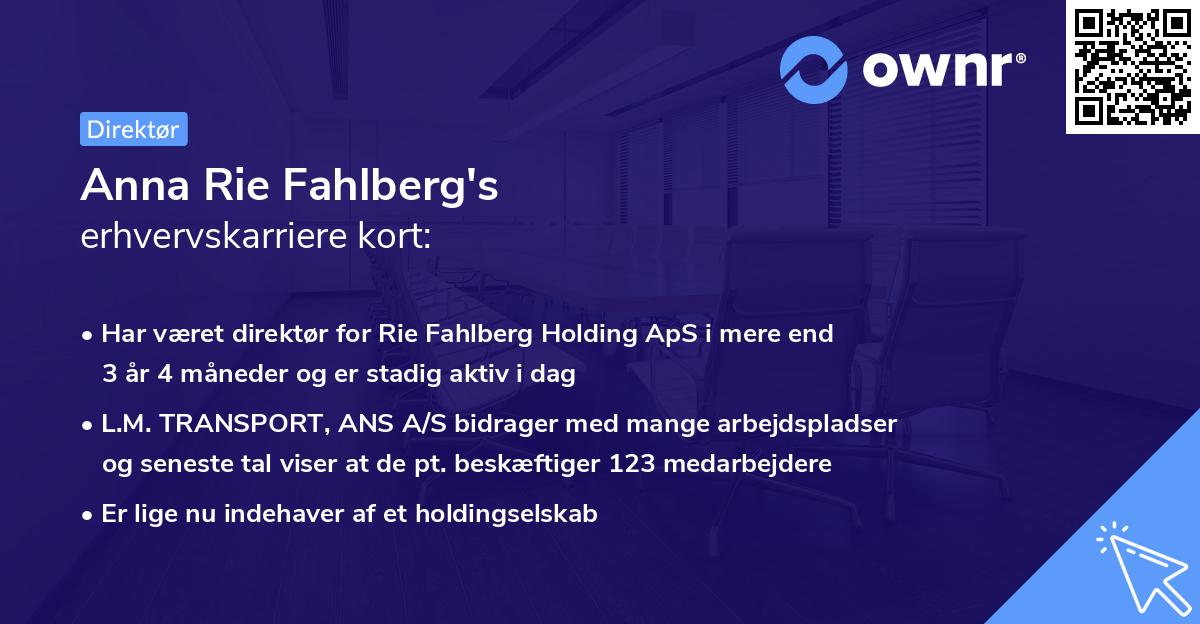 Anna Rie Fahlberg's erhvervskarriere kort