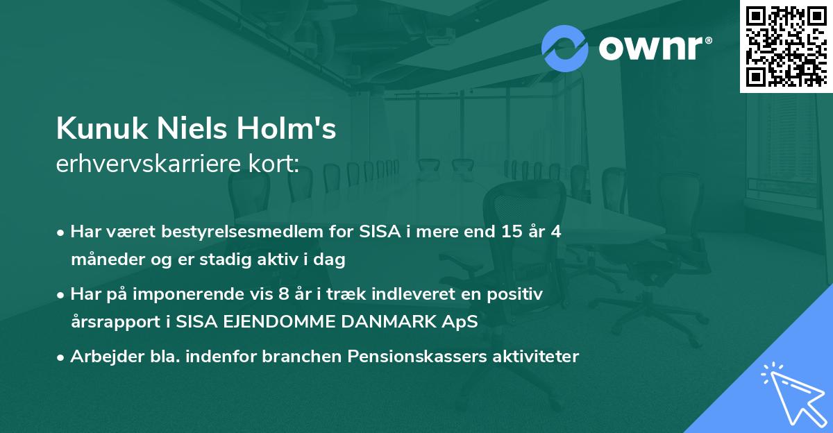 Kunuk Niels Holm's erhvervskarriere kort