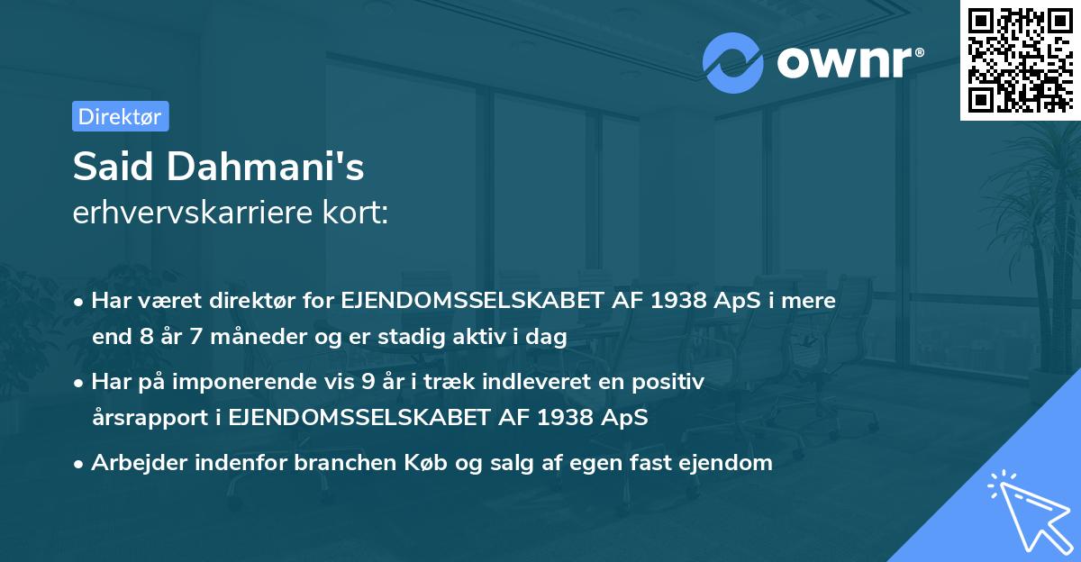 Said Dahmani's erhvervskarriere kort