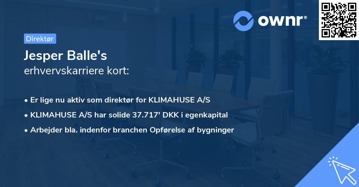 Jesper Balle's erhvervskarriere kort