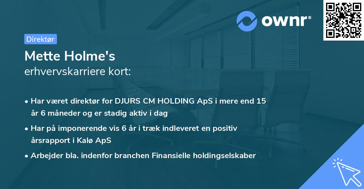 Mette Holme's erhvervskarriere kort