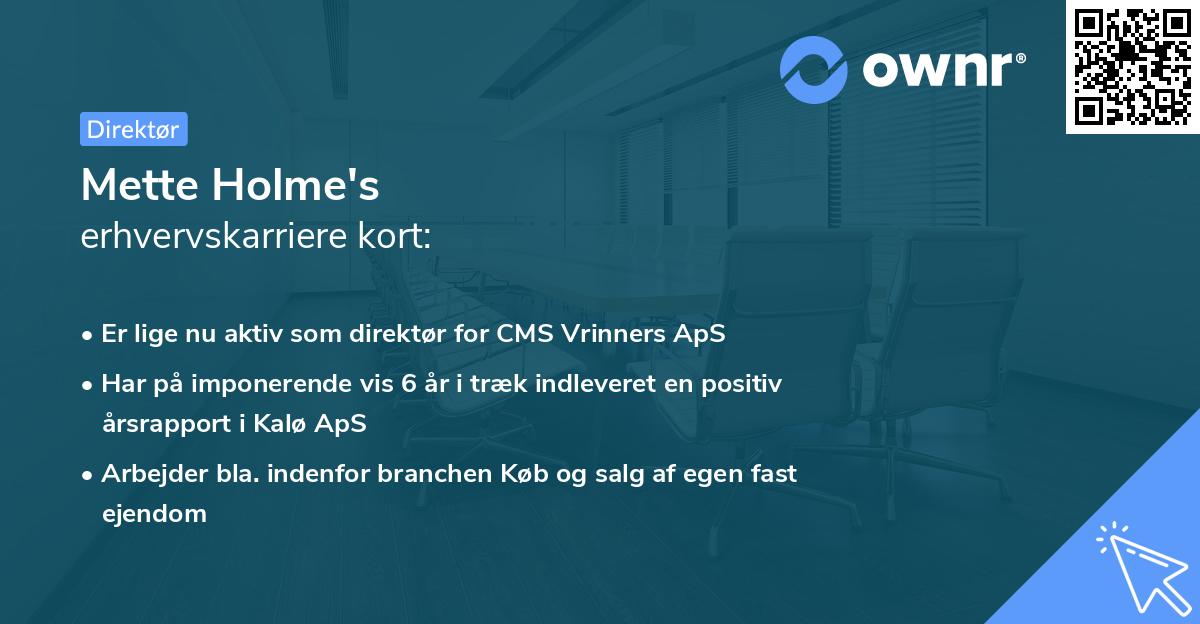 Mette Holme's erhvervskarriere kort