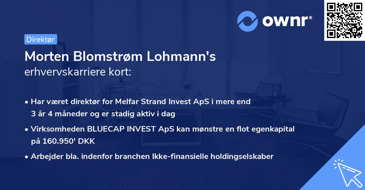 Morten Blomstrøm Lohmann's erhvervskarriere kort