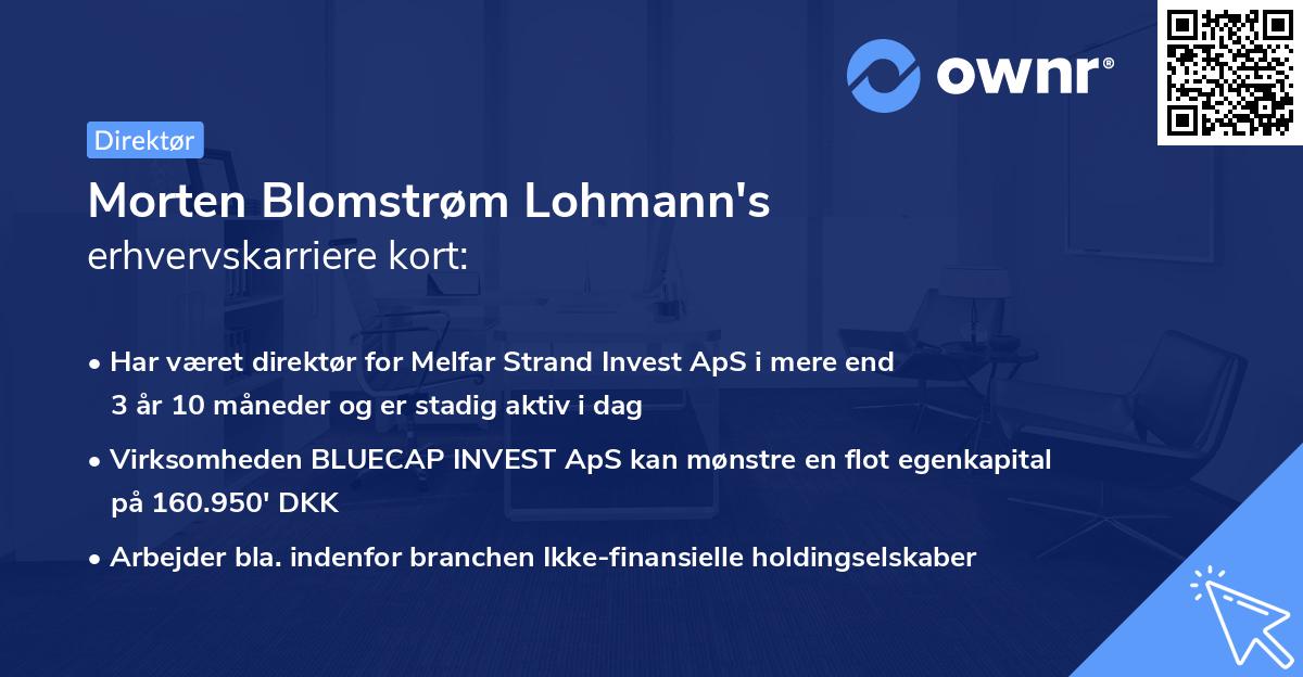 Morten Blomstrøm Lohmann's erhvervskarriere kort
