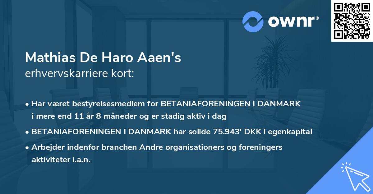Mathias De Haro Aaen's erhvervskarriere kort