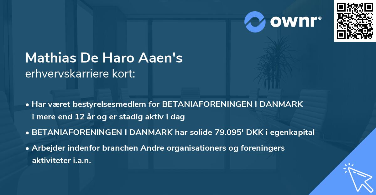 Mathias De Haro Aaen's erhvervskarriere kort