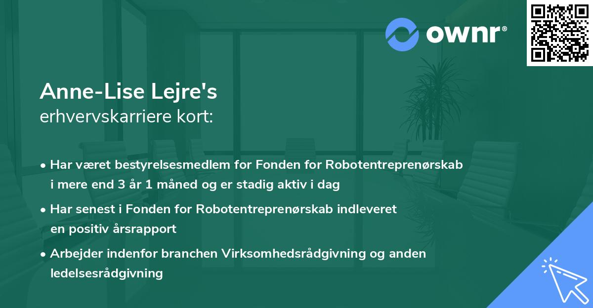 Anne-Lise Lejre's erhvervskarriere kort