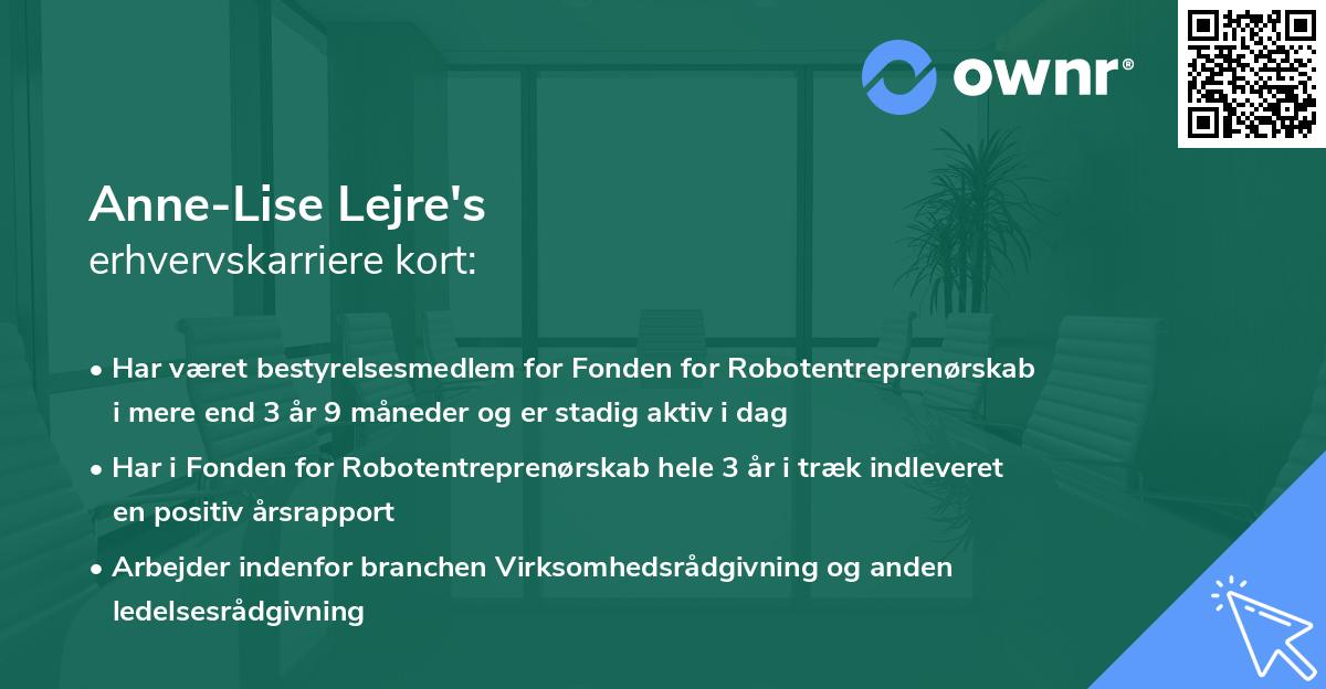 Anne-Lise Lejre's erhvervskarriere kort