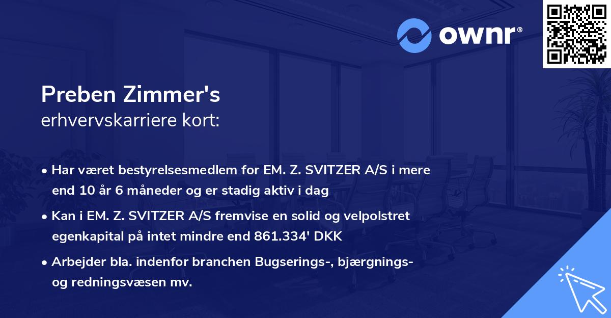 Preben Zimmer's erhvervskarriere kort