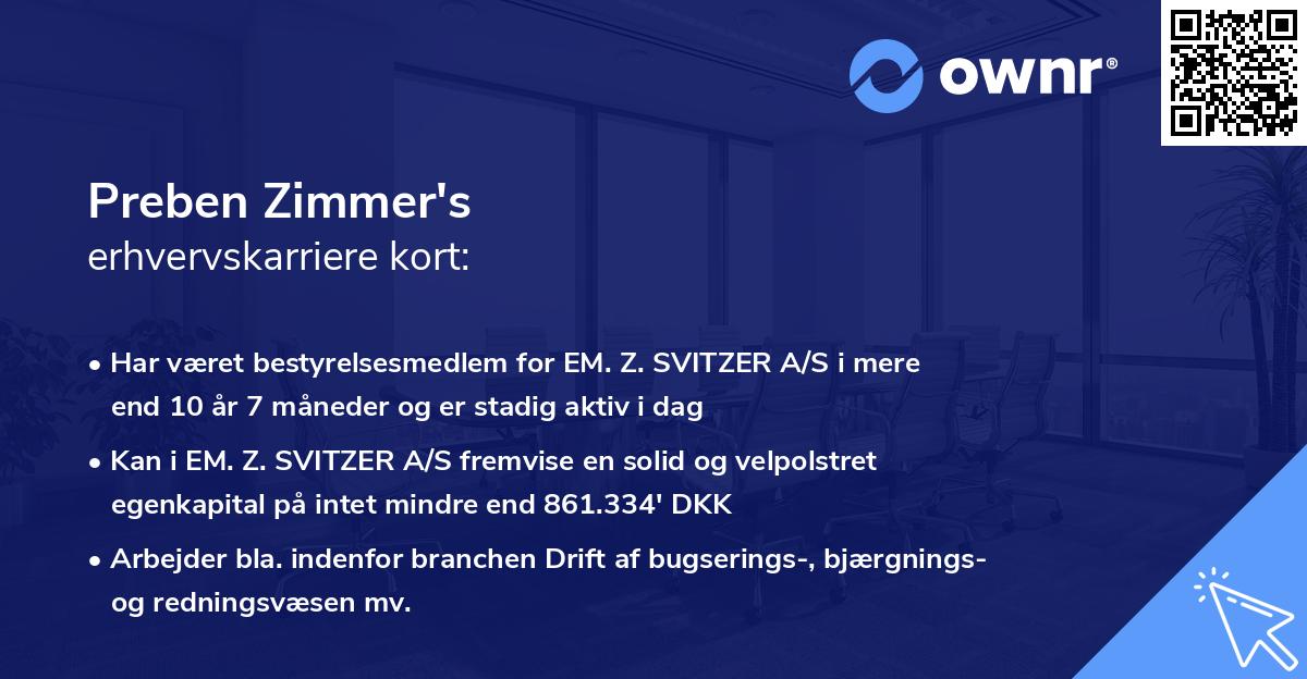 Preben Zimmer's erhvervskarriere kort