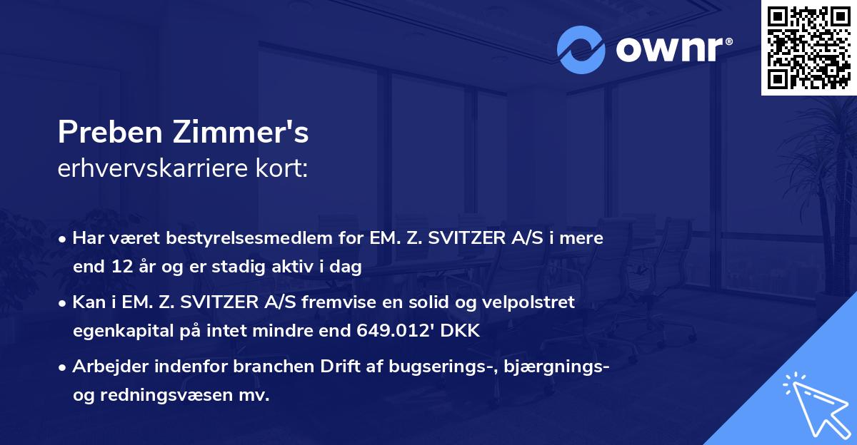 Preben Zimmer's erhvervskarriere kort