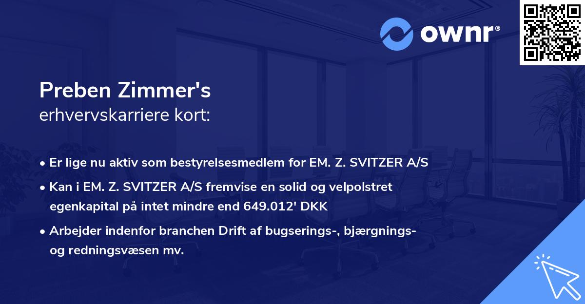 Preben Zimmer's erhvervskarriere kort