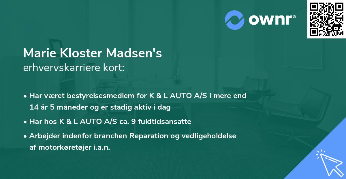 Marie Kloster Madsen's erhvervskarriere kort