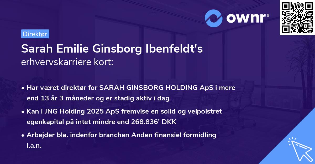 Sarah Emilie Ginsborg Ibenfeldt's erhvervskarriere kort