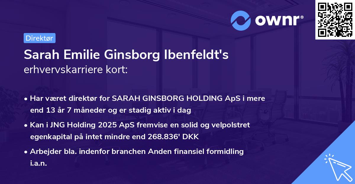 Sarah Emilie Ginsborg Ibenfeldt's erhvervskarriere kort