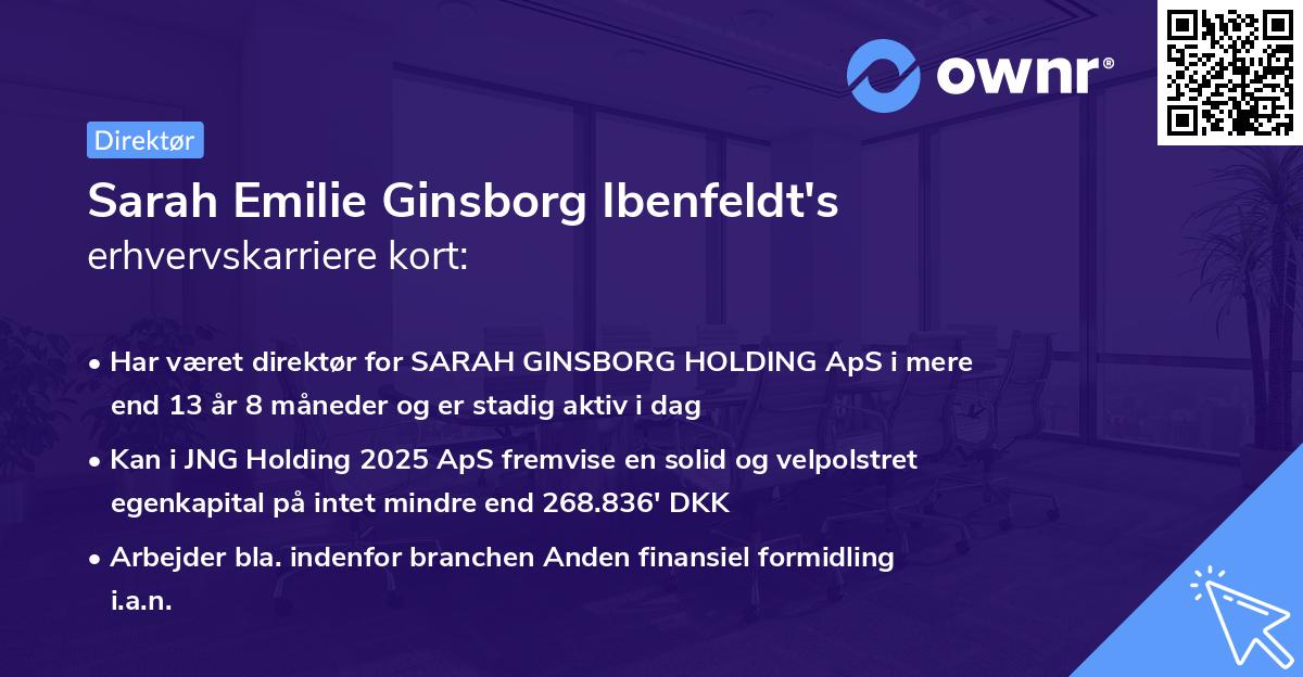 Sarah Emilie Ginsborg Ibenfeldt's erhvervskarriere kort
