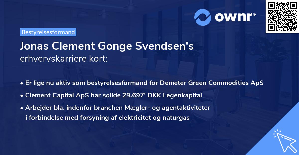 Jonas Clement Gonge Svendsen's erhvervskarriere kort