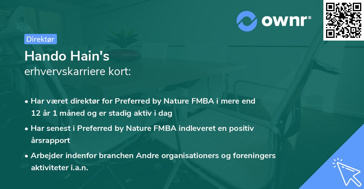 Hando Hain's erhvervskarriere kort