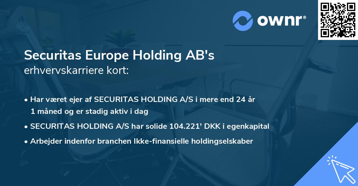 Securitas Europe Holding AB's erhvervskarriere kort