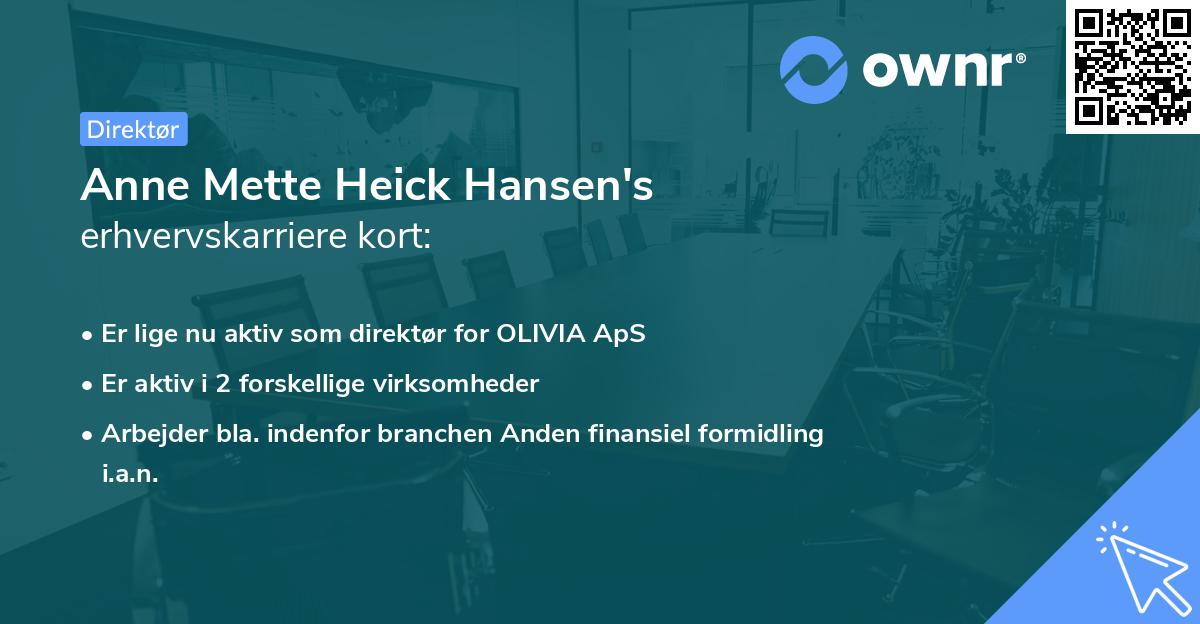 Anne Mette Heick Hansen's erhvervskarriere kort