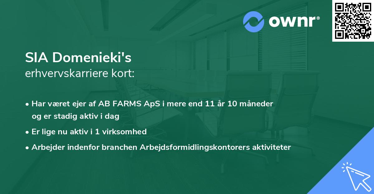 SIA Domenieki's erhvervskarriere kort