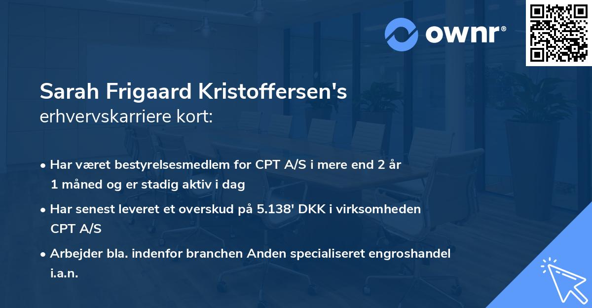 Sarah Frigaard Kristoffersen's erhvervskarriere kort