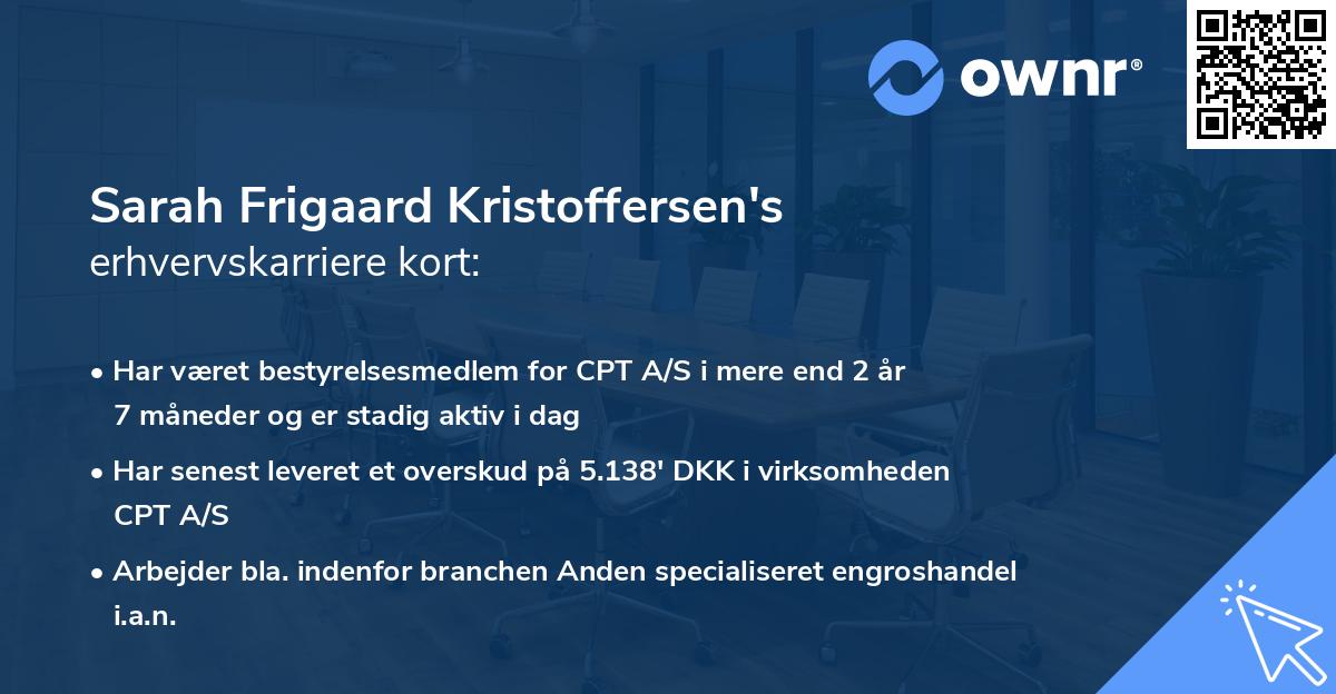 Sarah Frigaard Kristoffersen's erhvervskarriere kort