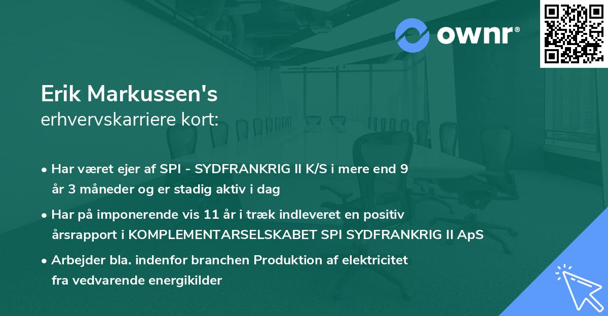 Erik Markussen's erhvervskarriere kort