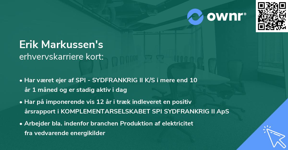 Erik Markussen's erhvervskarriere kort