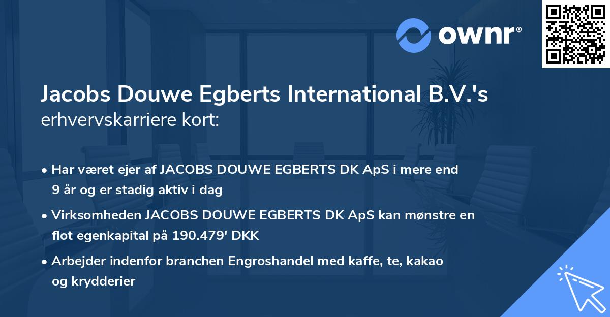 Jacobs Douwe Egberts International B.V.'s erhvervskarriere kort