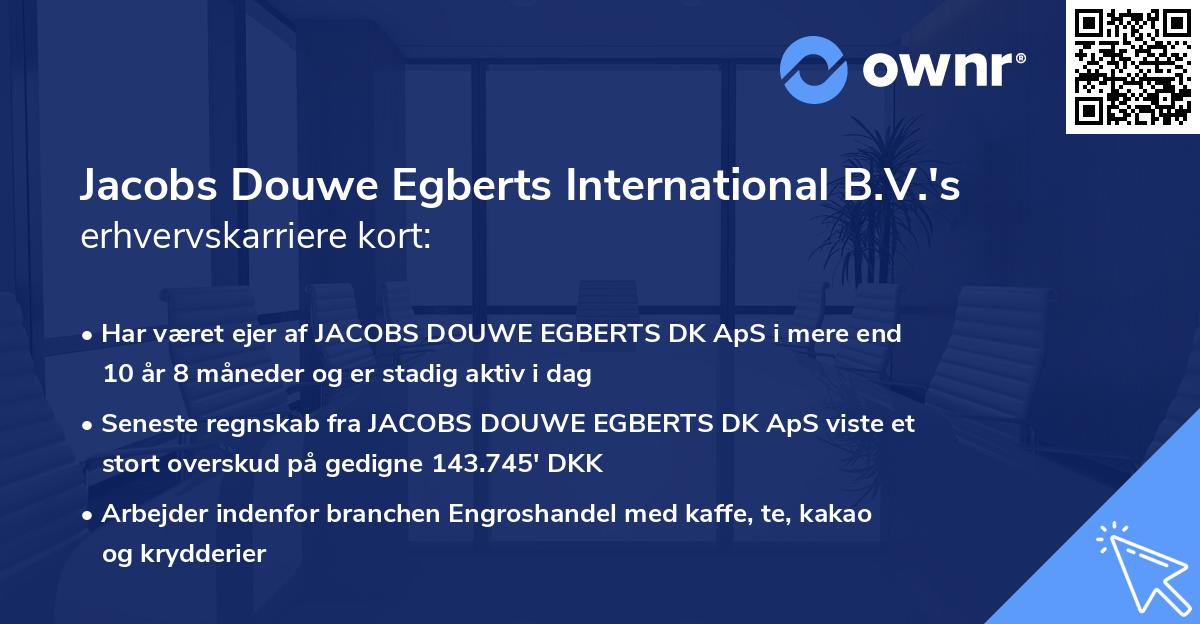 Jacobs Douwe Egberts International B.V.'s erhvervskarriere kort