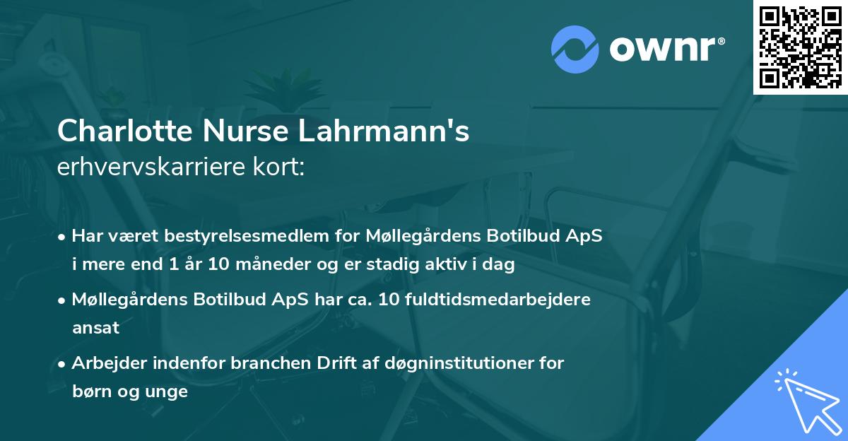 Charlotte Nurse Lahrmann's erhvervskarriere kort