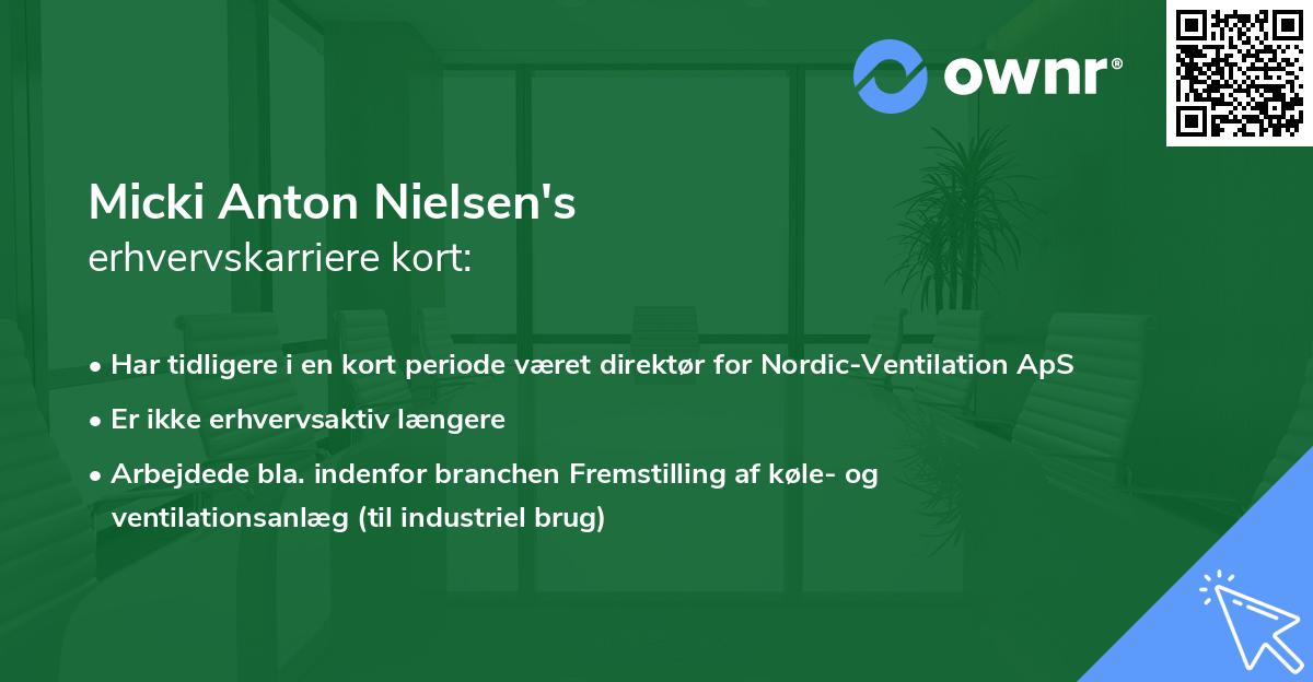 Micki Anton Nielsen's erhvervskarriere kort