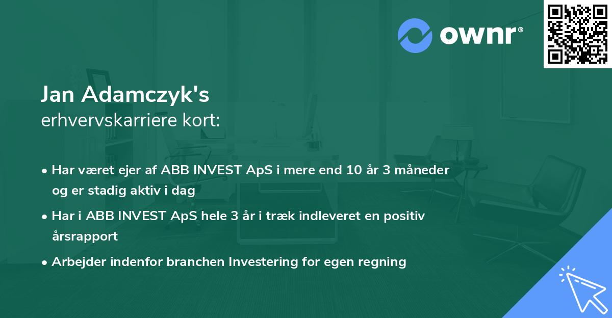 Jan Adamczyk's erhvervskarriere kort