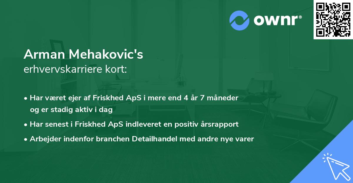 Arman Mehakovic's erhvervskarriere kort