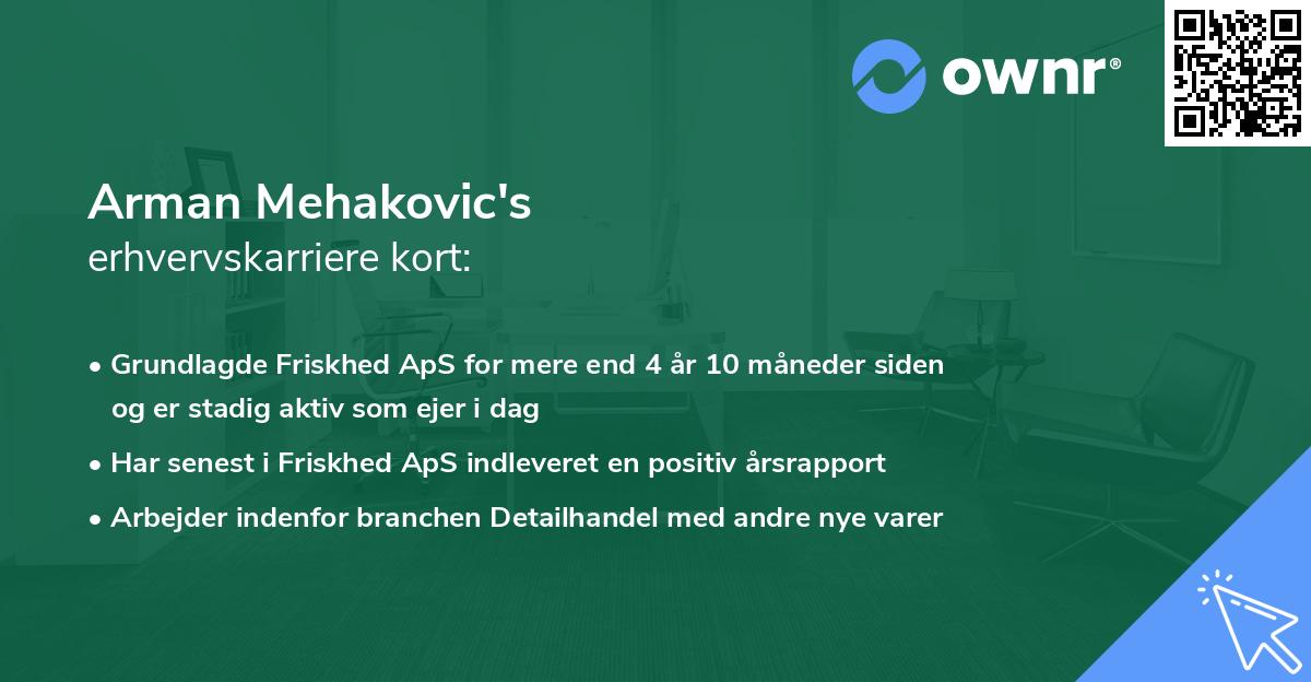 Arman Mehakovic's erhvervskarriere kort