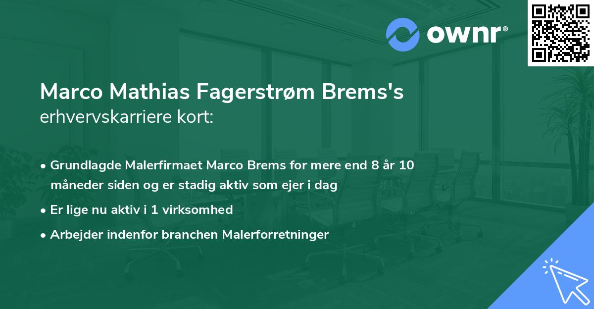 Marco Mathias Fagerstrøm Brems's erhvervskarriere kort