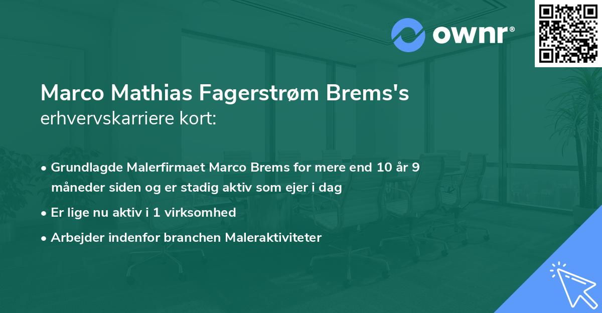 Marco Mathias Fagerstrøm Brems's erhvervskarriere kort