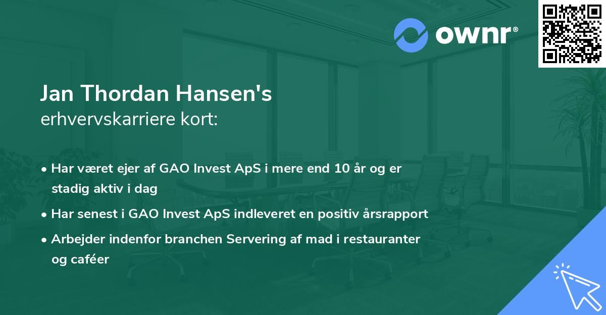 Jan Thordan Hansen's erhvervskarriere kort