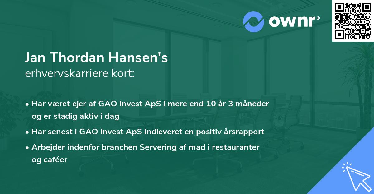 Jan Thordan Hansen's erhvervskarriere kort