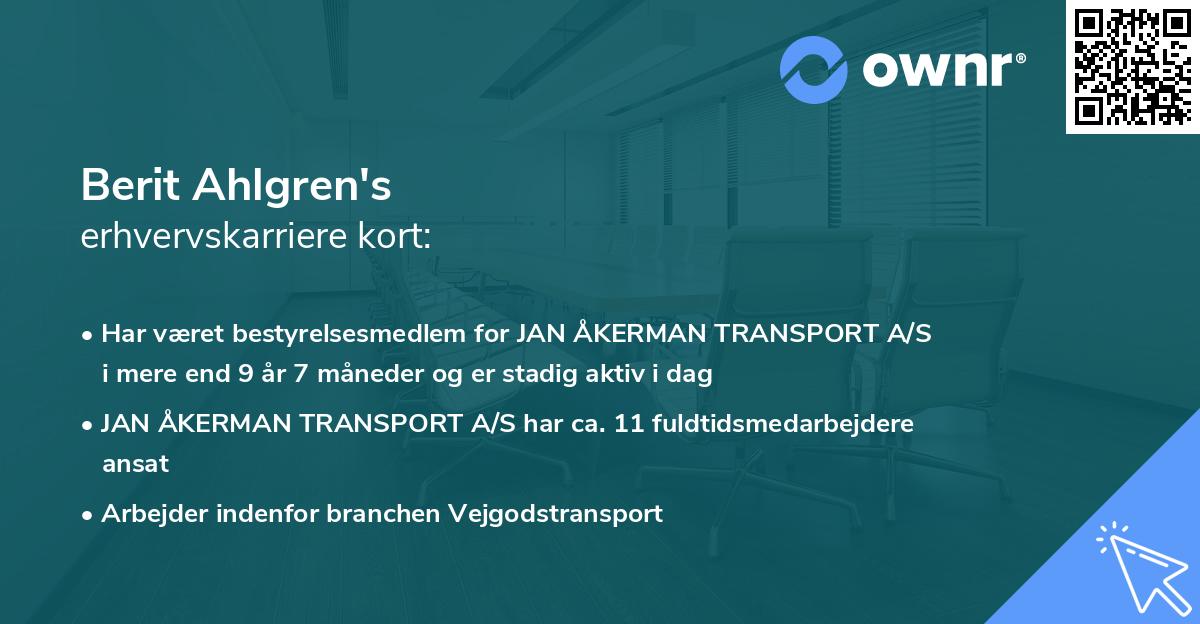 Berit Ahlgren's erhvervskarriere kort