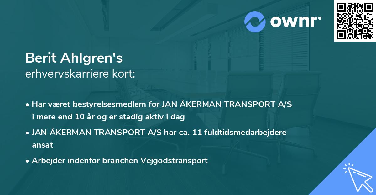 Berit Ahlgren's erhvervskarriere kort