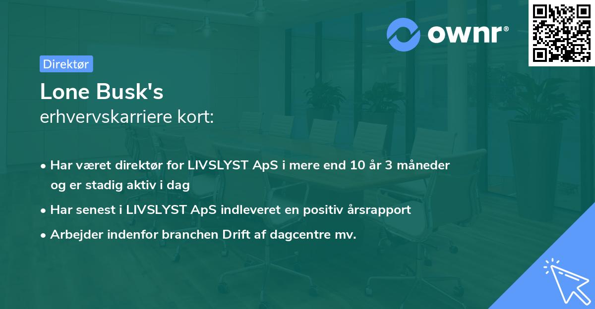 Lone Busk's erhvervskarriere kort