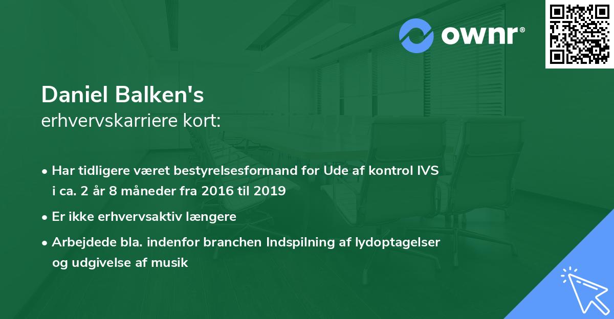 Daniel Balken's erhvervskarriere kort