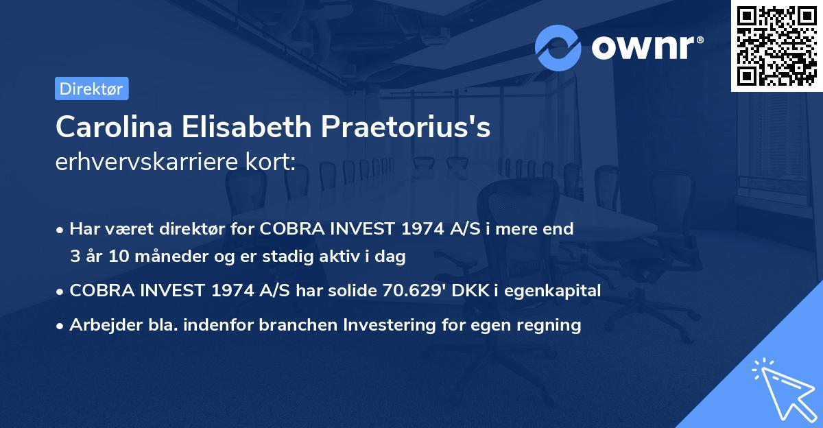 Carolina Elisabeth Praetorius's erhvervskarriere kort